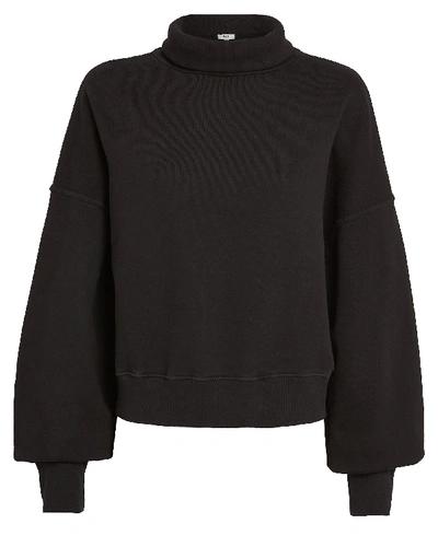 Agolde Cropped Cotton-jersey Turtleneck Sweatshirt In Black