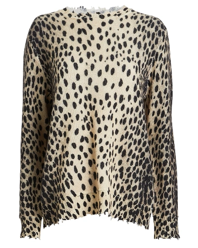 R13 Cheetah Print Distressed Cashmere Sweater In Beige/cheetah