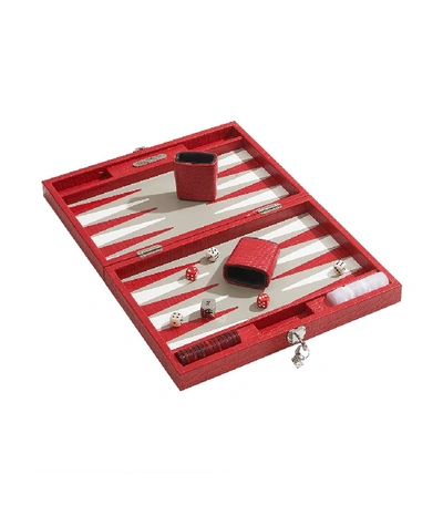 Hector Saxe Crocodile Effect Leather Backgammon Set In Red