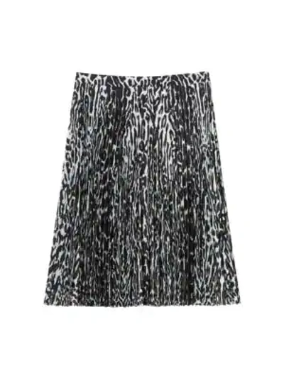 Burberry Monochrome Leopard Print Fluid Pleated Skirt In Black Ip Pattern