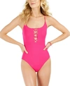 LA BLANCA ISLAND GODDESS LACE-UP ONE-PIECE SWIMSUIT, CREATED FOR MACY'S WOMEN'S SWIMSUIT
