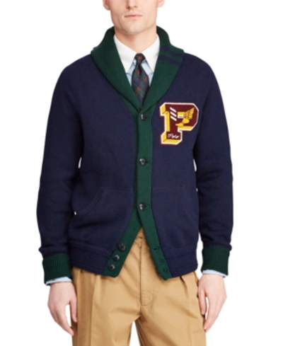 Polo Ralph Lauren Shawl-collar Logo-appliquéd Cotton Cardigan In Hunter Navy/college Green