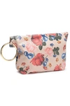 MOTHER OF PEARL RUBY FLORAL-PRINT PEBBLED-LEATHER CLUTCH,3074457345621645479