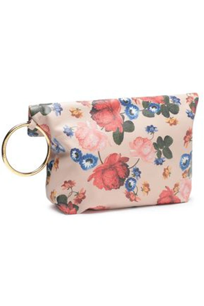 Mother Of Pearl Ruby Floral-print Pebbled-leather Clutch In Pastel Pink