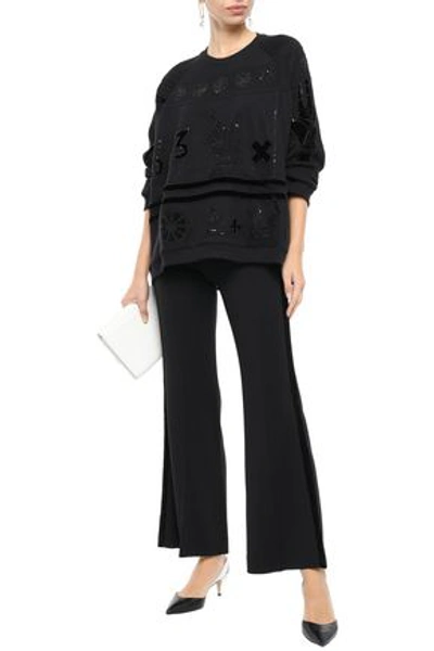 Valentino Aurelia Embellished Cotton-blend Terry Sweatshirt In Black