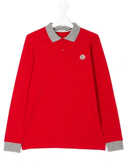 Moncler Long Sleeve Polo Shirt In Red