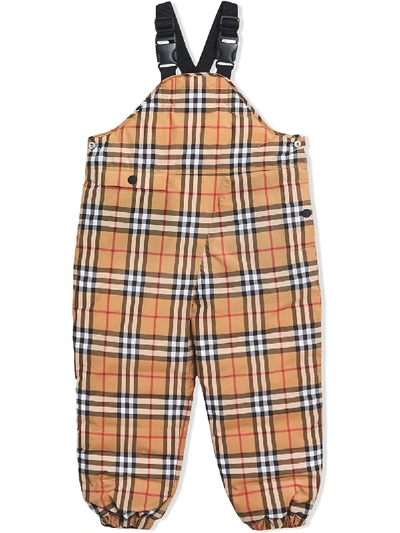 Burberry Kids' Showerproof Vintage Check Down-filled Dungarees In Yellow