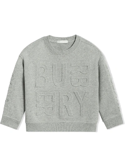 Burberry Kids' Embossed Logo Cotton Sweatshirt In Grey