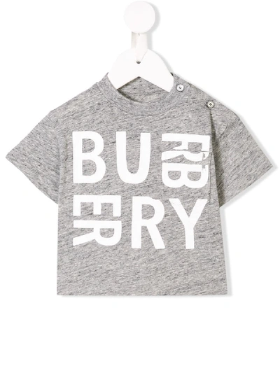 Burberry Babies' Logo Print T-shirt In 灰色