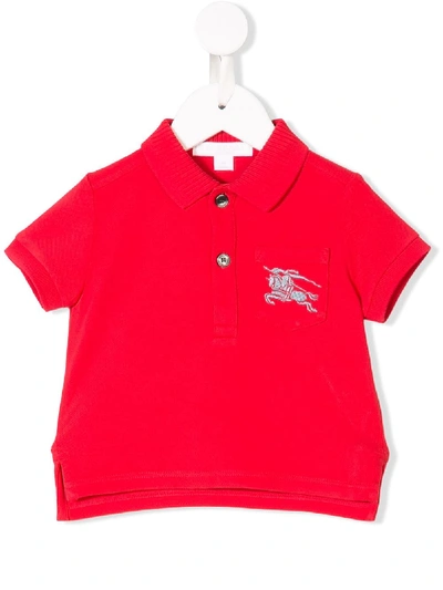 Burberry Babies' Contrast Logo Polo Shirt In 红色