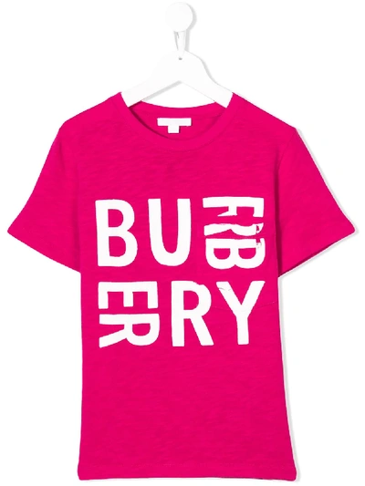 Burberry Kids' Logo Print T-shirt In 粉色