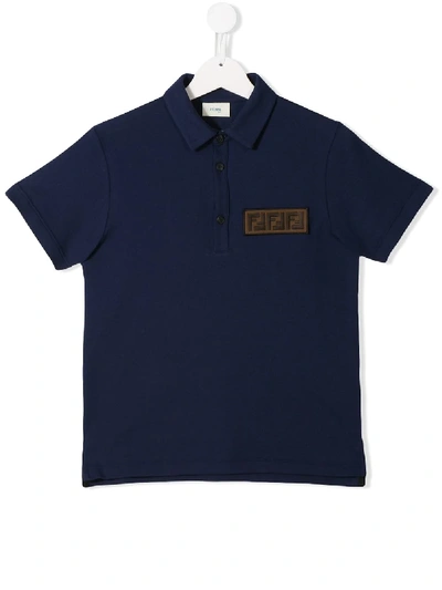 Fendi Teen Logo Patch Polo Shirt In Blue