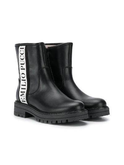 Emilio Pucci Junior Kids' Logo Ankle Boots In Black