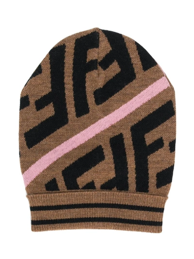 Fendi Kids' Beanie Mit "zucca"-muster In Brown