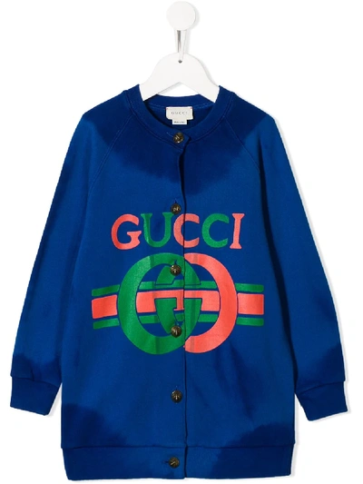 Gucci Kids' Logo Print Shirt In 蓝色