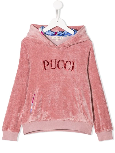Emilio Pucci Junior Kids' Embellished Logo Hoodie In Pink