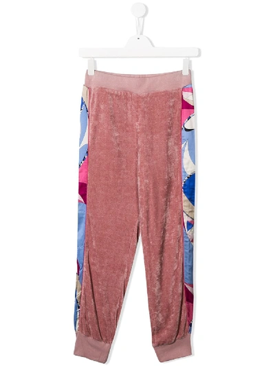 Emilio Pucci Junior Side Print Velvet Track Pants In Pink
