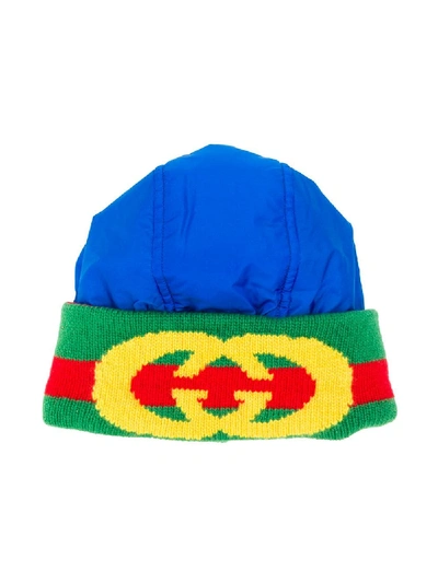 Gucci Kids' Gg Knitted Beanie In 蓝色