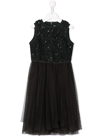 Brunello Cucinelli Kids' Sequin-embellished Tulle Dress In 黑色