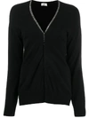 Saint Laurent Embellished Trim Cardigan In Black