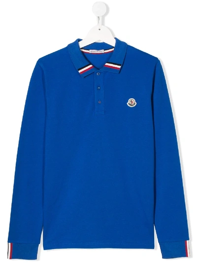 Moncler Embroidered Logo Polo Shirt In Blue
