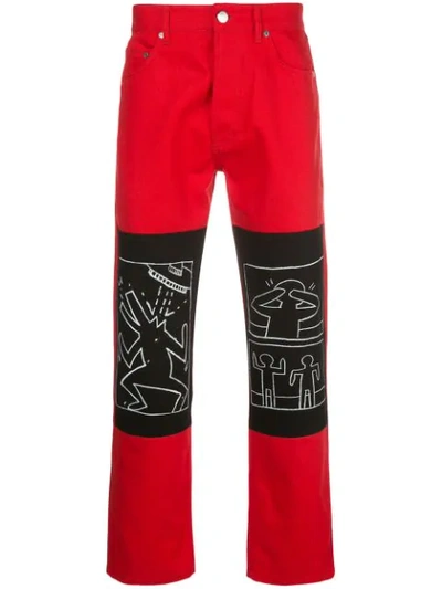 Etudes Studio X Keith Haring Patch Trimmed Bootcut Jeans In Red/black