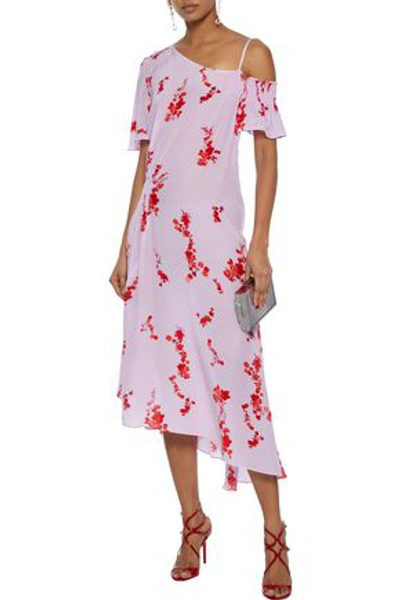 Preen Line Calithea Cold-shoulder Shirred Floral-print Crepe De Chine Midi Dress In Baby Pink