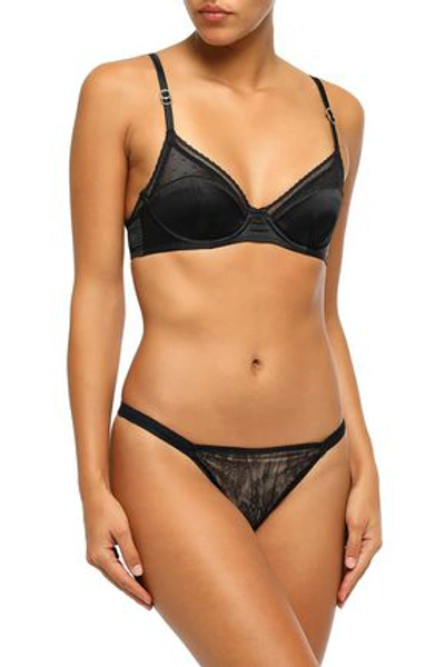 Stella Mccartney Point D'esprit-paneled Stretch-silk Satin Underwired Bra In Black