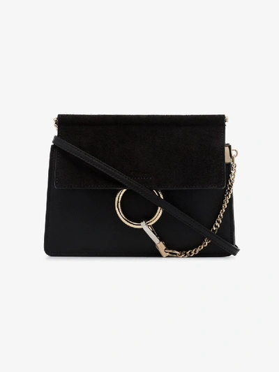 Chloé Small Faye Leather & Suede Shoulder Bag In Black