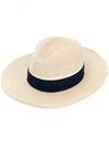 Maison Michel Beige & Navy Henrietta Fedora Hat In Beige