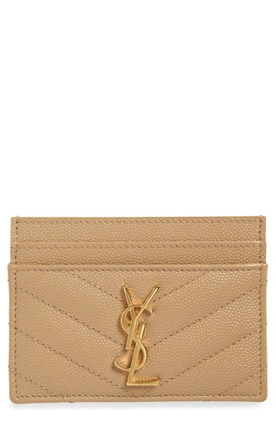 Saint Laurent Monogram Quilted Leather Credit Card Case In Chene