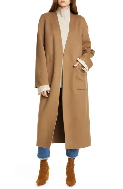Frame Bell Double Face Wool & Cashmere Wrap Coat In Camel