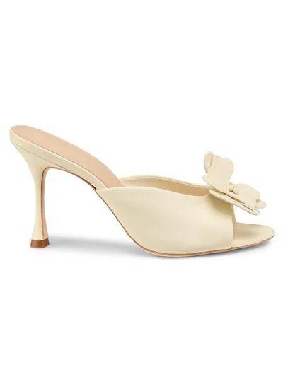 22élevé Women's 90mm Floral Appliqué Leather Mules In Neutral