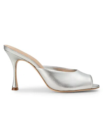 22élevé Women's 90mm Leather Peep-toe Mules In Silver