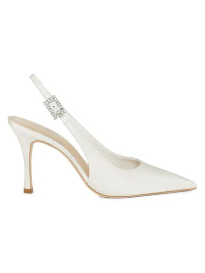 22élevé Women's Crystal Buckle 90mm Satin Slingback Pumps In White