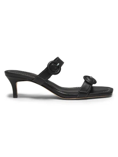 22élevé Women's Double Buckle Leather 53mm Kitten Heel Sandals In Black