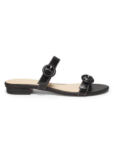 22élevé Women's Double Buckle Leather Flat Sandals In Black