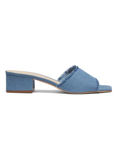 22élevé Women's Frayed Edge 40mm Denim Slip On Sandals In Blue