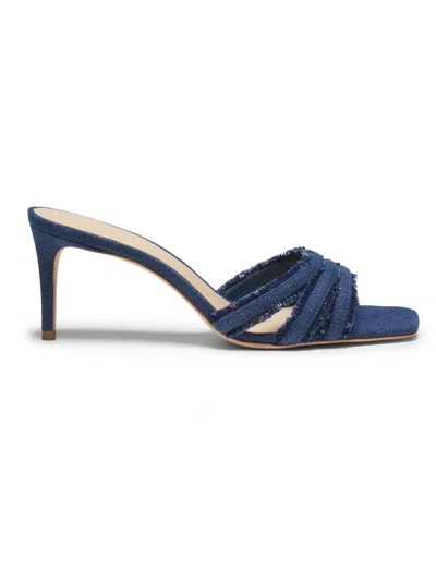22élevé Women's Three Band Frayed Mule 70mm Denim Sandals In Blue
