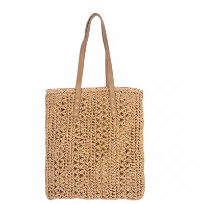 22tote Women's Handwoven Lightweight Woven Tote Bag In Paper Straw Khaki Tan In Multi