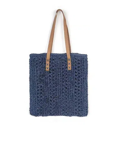 22tote Women's Handwoven Lightweight Woven Tote Bag In Paper Straw Navy Tan In Multi
