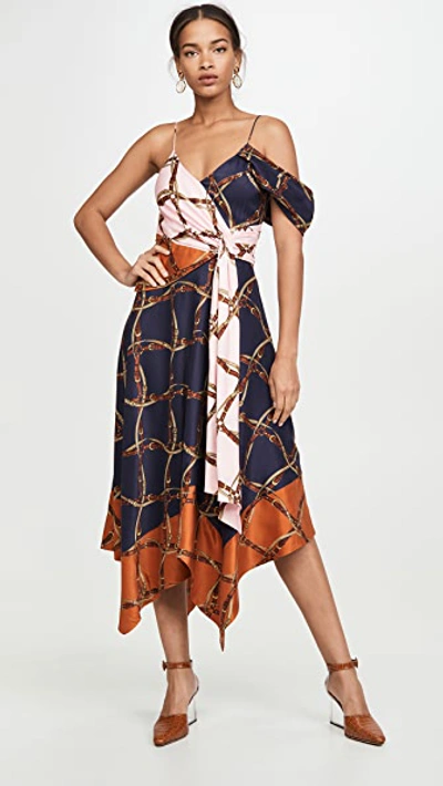 Jonathan Simkhai Saddle-print Asymmetric Scarf Midi Dress In Multi-colour
