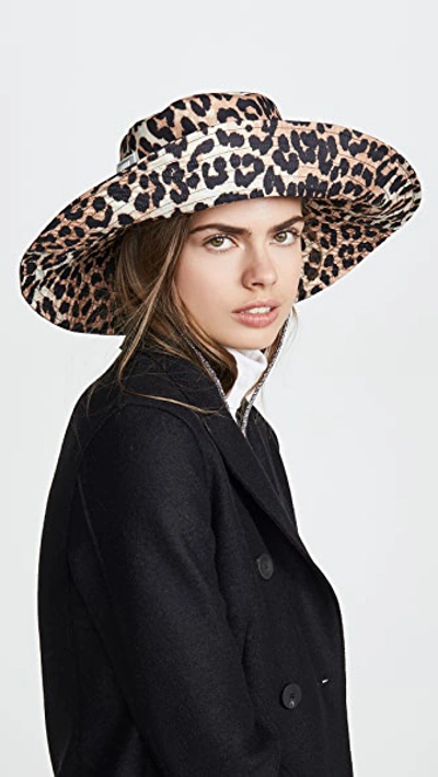 Ganni Leopard Print Bucket Hat In Brown