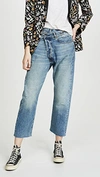 R13 Crossover Asymmetric Distressed High-rise Wide-leg Jeans In Jasper Blue
