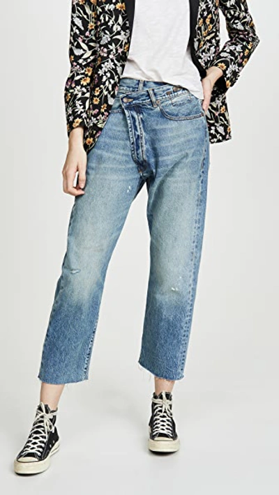 R13 Crossover Asymmetric Distressed High-rise Wide-leg Jeans In Blue