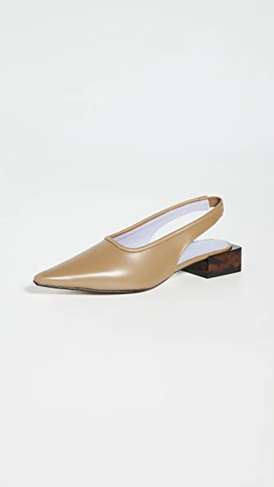 Ganni 30mm Brushed Leather Sling Back Flats In Yellow