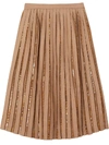 Burberry Crystal Detail Plissé Soleil Wool Silk Blend Skirt In Neutrals