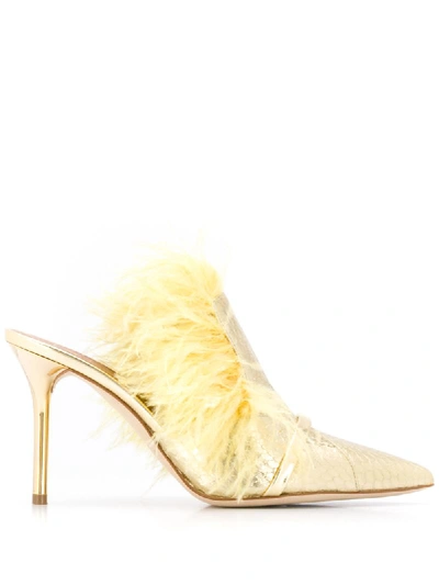 Malone Souliers Magda Feather-embellished Mules In Gold