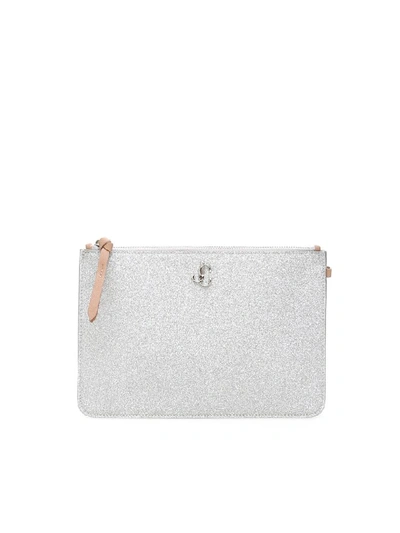 Jimmy Choo Glitter Fara Pouch In Silver,pink