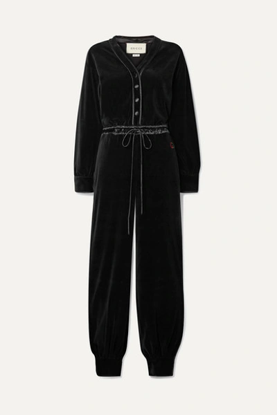 Gucci Satin-trimmed Cotton-blend Velvet Jumpsuit